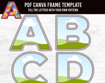 Digital Canva Alphabet Frames, Full Alphabet, Numbers, Punctuation, Drag and Drop Your Own Pattern, Customizable Letters