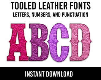 Tooled Leather Alphabets Doodle Font Letters Western Numbers PNG Font Leather Sublimation Cowboy Letters Instant Download