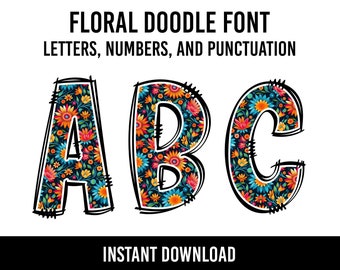Mexican Floral Alphabet Doodle Font Letters Talavera Numbers Serape Sublimation Flores Mexicanas Letters Instant Download