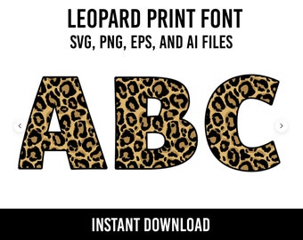 Leopard Print Alphabet 40 Letters Leopard Print Numbers PNG Font Leopard Print Sublimation Leopard Print Letters Instant Download