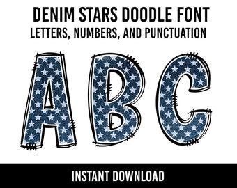 Stars Alphabet Patriotic Doodle Font Letters American Numbers PNG Font 4th of July Sublimation Letters Stars and Stripes  Instant Download