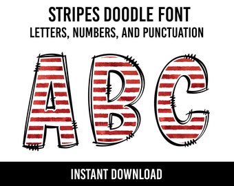 Stars Alphabet Patriotic Doodle Font Letters American Numbers PNG Font 4th of July Sublimation Letters Stars and Stripes  Instant Download