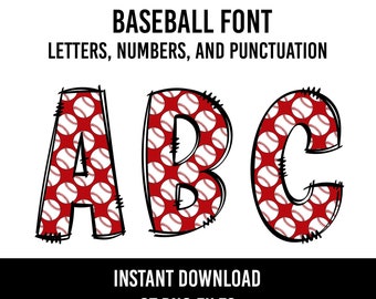 Baseball Doodle letters, Sports Alpha, Baseball Alphabet Numbers & Alphabet Doodle Set Sublimation Font PNG,