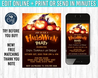 Halloween Invitation 5x7 Kids Costume Party Invites YOU EDIT and Print Spooky Celebration Birthday Invite HalloweenTheme Party