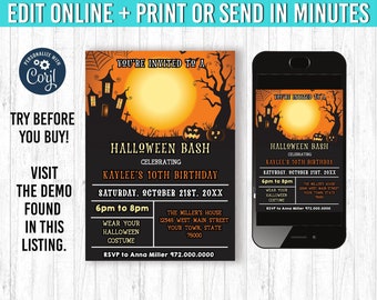 Halloween Invitation 5x7 Halloween Birthday Invitation YOU EDIT and Print 5x7  Halloween Birthday Halloween Party Haunted House Invitation