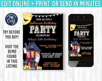 Halloween Invitation 5x7 Halloween Birthday Invitation YOU EDIT and Print 5x7  Halloween Birthday Halloween Party Haunted House Invitation