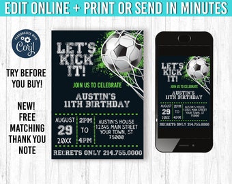 Soccer Invitation 5x7 Soccer Birthday Invitation YOU Edit and Print 5x7 Soccer Birthday Soccer Invites  Soccer Party Theme