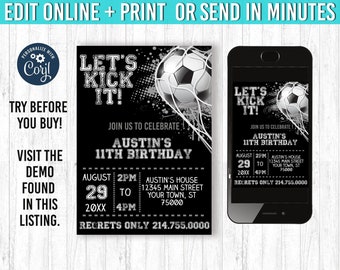 Soccer Invitation 5x7 Soccer Birthday Invitation YOU Edit and Print 5x7 Soccer Birthday Soccer Invites  Soccer Party Theme