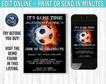 Soccer Invitation 5x7 Soccer Birthday Invitation YOU Edit and Print 5x7 Soccer Birthday Soccer Invites  Soccer Party Theme