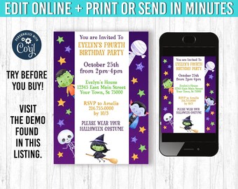 Halloween Invitation 5x7 Halloween Birthday Invitation YOU EDIT and Print 5x7  Halloween Birthday Halloween Party Haunted House Invitation