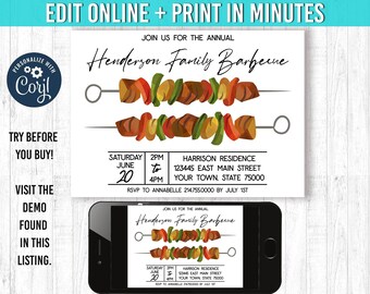 BBQ Birthday Invitation, Editable Grill Party Invite (Digital File)