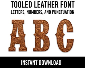 Tooled Leather Western Font, Brown Alphabet Letters, PNG (Instant Download)