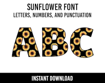 Sunflower Alphabet 78 Letters Sunflower Numbers PNG Font Sunflowers Sublimation Sunflower Letters Instant Download