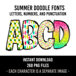 Popsicle Alphabet Doodle Font Summer Letters Ice Cream Numbers PNG Font Sublimation Tropical Letters Instant Download