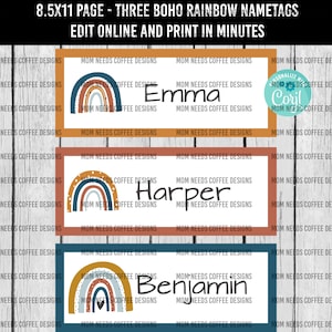 Classroom Name Tags, Rainbow Classroom Name Labels, Classroom Decor, Boho Classroom Decor, DIY name tags, Homeschool room decor, Schoolroom