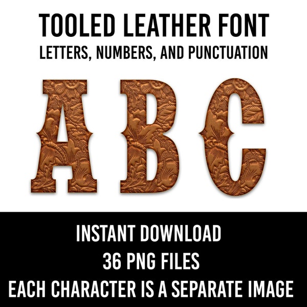 Brown Western Leather Alphabet 26 Letters, PNG File, Western Font, Cowboy Sublimation, Leather Alpha, R Rugged Letters, Instant Download