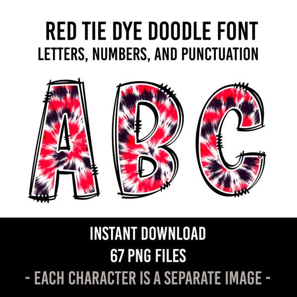 Red and Black Tie Dye Font, Tiedye Alphabet, Tie-Dye Letters, Sports Alphabet Team Names, Game Day, alpha set, 300 DPI