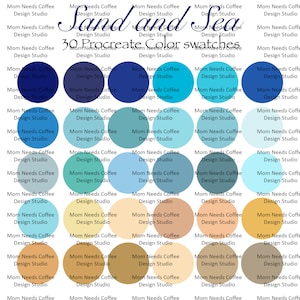Sand and Sea Procreate Beach Color Palette Seashore Colors Procreate Swatches JPG file for Adobe Canva Blue Tan