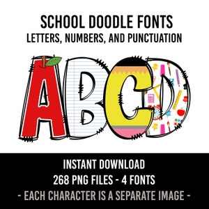 Letras de Doodle del maestro, Regreso a la escuela, Números alfa de Doodle dibujados a mano con lápiz y fuente de sublimación de conjunto de Doodle del alfabeto PNG,