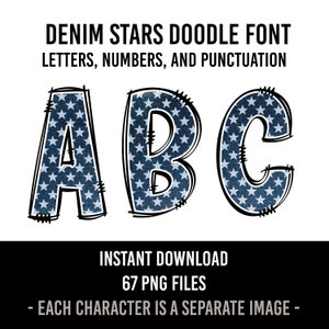 Stars Alphabet Patriotic Doodle Font Letters American Numbers PNG Font 4th of July Sublimation Letters Stars and Stripes  Instant Download