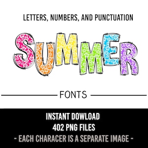 Summer Alphabet Doodle Font Letters Tropical Alpha Hibiscus Numbers PNG Hawaiian Sublimation Colors Purple Pink Download