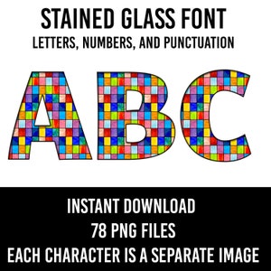 Stained Glass Alphabet 78 Letters Mosaic ABC PNG Font Stained Glass Sublimation Stained Glass Letters Instant Download