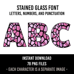 Stained Glass Alphabet 78 Letters Mosaic ABC PNG Font Stained Glass Sublimation Stained Glass Letters Instant Download