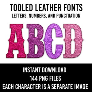 Tooled Leather Alphabets Doodle Font Letters Western Numbers PNG Font Leather Sublimation Cowboy Letters Instant Download