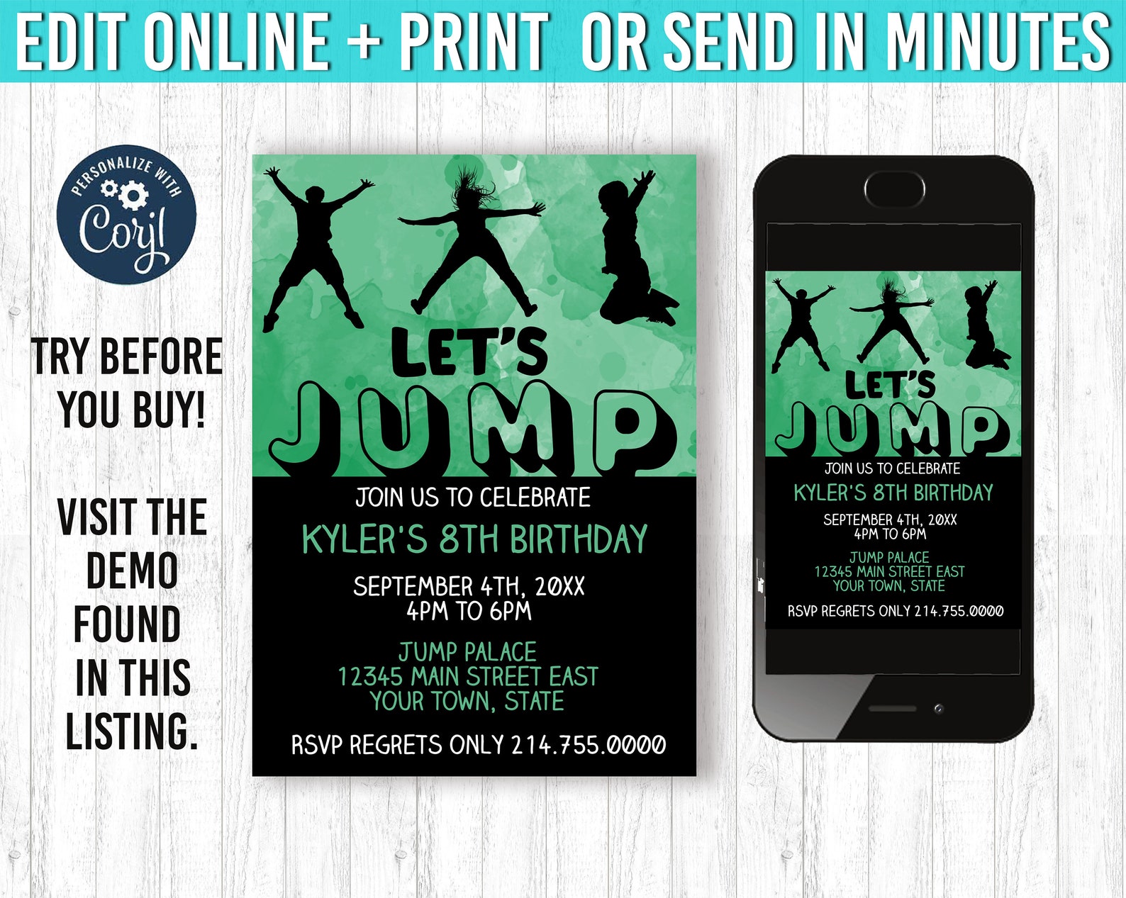 Jumping Invitation 5x7 Jump Birthday Invitation YOU EDIT and Etsy