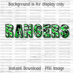 Rangers PNG Transfer Mascot Digital Download PNG, Tie-dye, Green and Black, School Spirit Design for Sublimation Printable Clipart Transfer