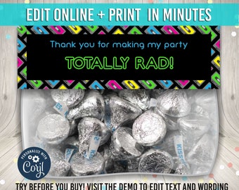 80s Treat Bag Toppers, You EDIT and PRINT 5x7 80s birthday invitation 80s party invitation 80s invites  80s theme party 80s party decor
