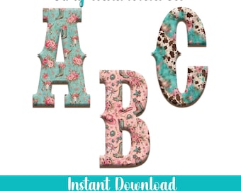 Western Fonts Set PNG, Cowboy Letters, Southwestern Alphabet, Sublimation Alphabet (Instant Download)
