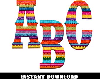 Western Serape Alphabet PNG Bundle - Southwestern Letters & Numbers Sublimation File, Digital Download