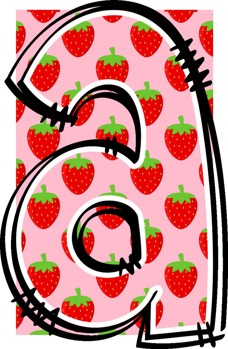 Strawberry Alphabet Doodle Font Letters Summer Numbers PNG Font ...