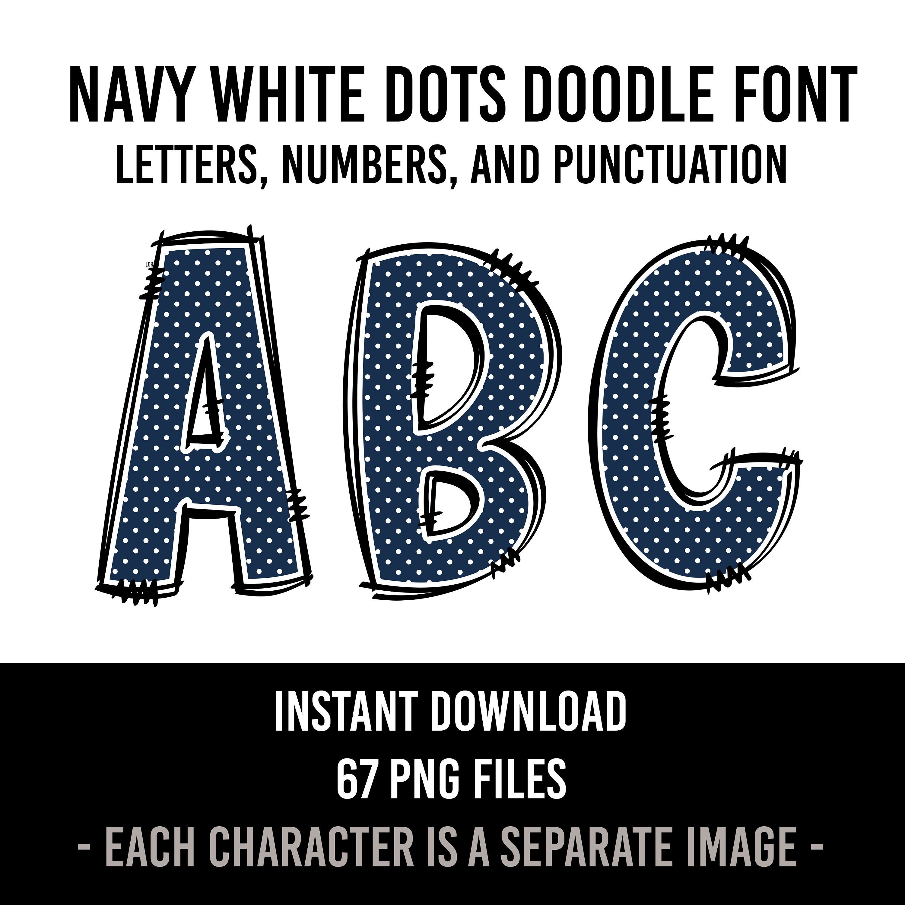 Blue Poika Dot Doodle Font Navy Alphabet Letters Numbers Alpha 67