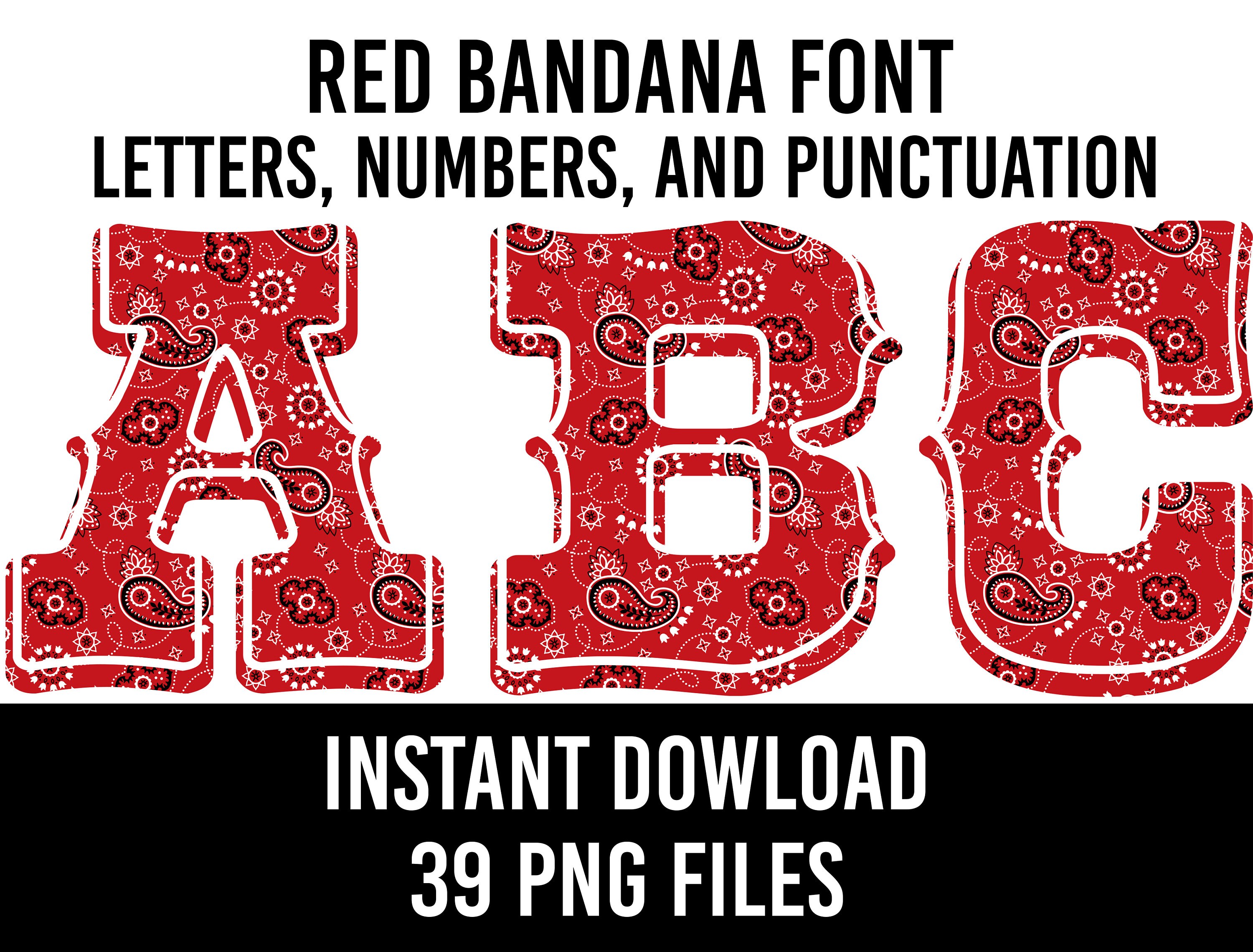 Red Bandana Alphabet PNG 39 Letters Bandana Numbers Font Etsy