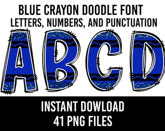 Blue Crayon Alphabet Doodle Font Letters Crayons Numbers PNG Crayon Sublimation Colors Red Download
