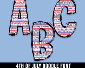 Patriotic 4th of July PNG Font - Red White Blue Alphabet Letters and Numbers - Sublimation and Digital Download