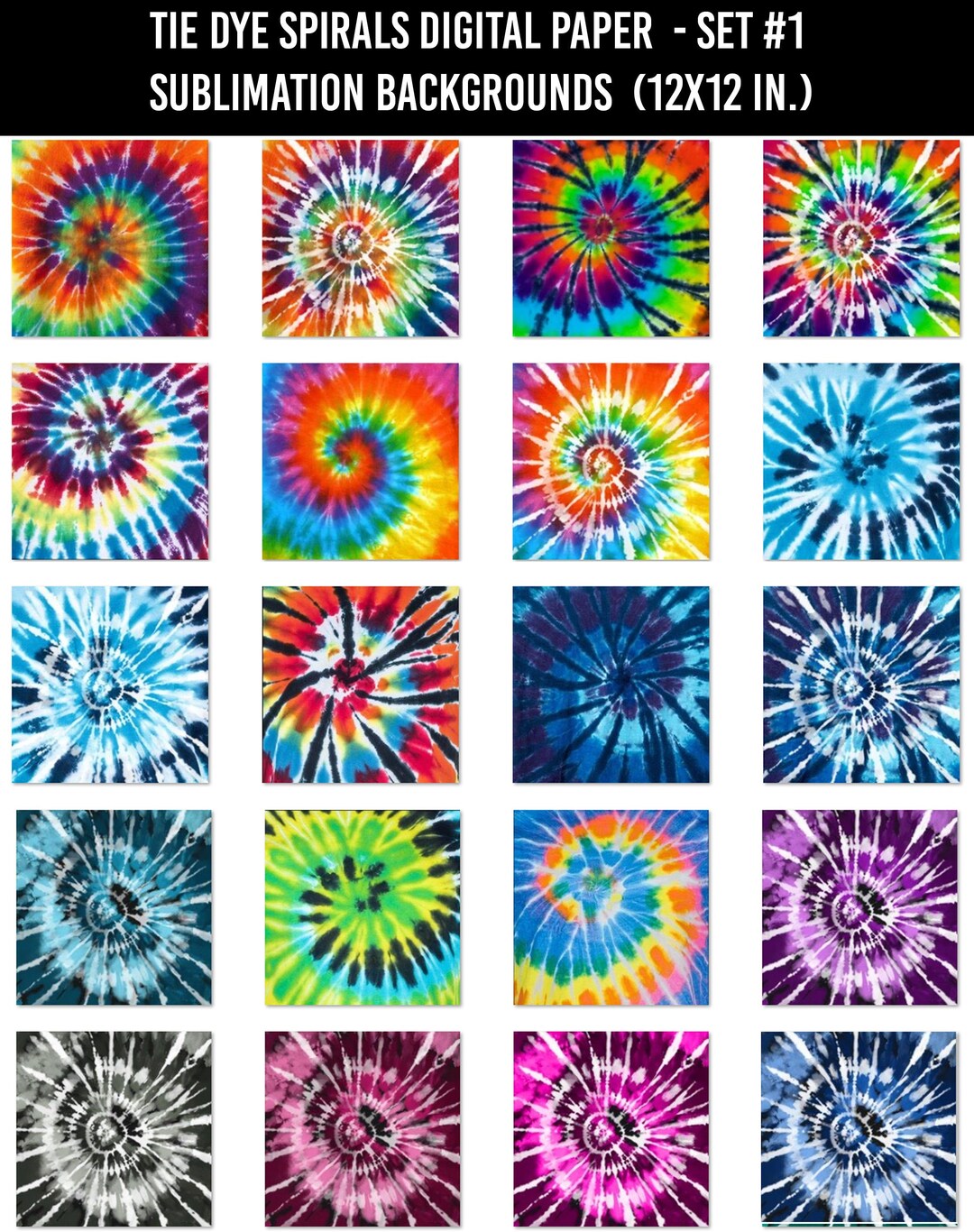 Tie Dye Printable Paper Set, Sublimation Scrapbook Supplies, Digital ...
