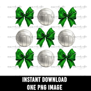Volleyballs and Bows PNG, Coquette Bows PNG, Game Day Sublimation, Home Run, Cut and Print, Team Sublimation, Volleyball PNG, Green