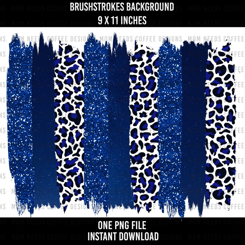 K&ouml;nnte beinhalten: Ein digitaler Download eines 9x11 Zoll gro&szlig;en Pinselstrich-Hintergrunds mit blauem Glitzer, blau-wei&szlig;em Leopardenmuster und durchgehenden blauen Pinselstrichen. Der Hintergrund ist ideal f&uuml;r digitales Scrapbooking, Kartenherstellung und andere Bastelprojekte.