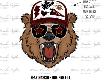 Osos PNG, Transferencia, Mascota, Descarga digital PNG, Gorra de camionero, Granate, Diseño de espíritu escolar, Sublimación, Clipart imprimible, Oso