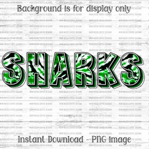 Sharks PNG Transfer Mascot Digital Download PNG, Tie-dye, Green and Black, School Spirit Design for Sublimation, Printable Clipart Transfer