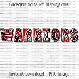 Warriors PNG Transfer Mascot Digital Download PNG Tie-dye Red and Black School Spirit Design for Sublimation Printable Clipart Transfer