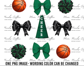 Animadoras de baloncesto PNG, Lazos de coqueta PNG, Sublimación del día del juego, Impresión y corte, Sublimación de equipo, Animadoras PNG, Balones de baloncesto, Verde, Negro