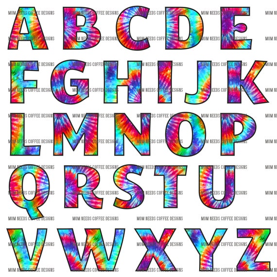 Rainbow Tie Dye Alphabet 26 Letters PNG File Sublimation | Etsy