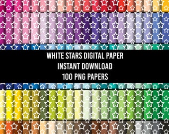 100 Stars Digital Papers, Commercial Use Instant Download Patriotic Digital Paper Pack, Stars Paper Scrapbooking