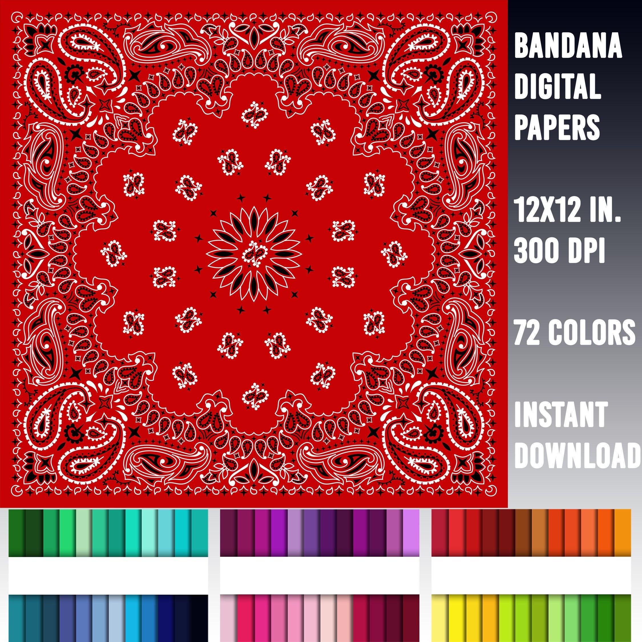 Bandana Digital Paper PNG 72 Cowboy Papers Sublimation Western Paper Instant Download