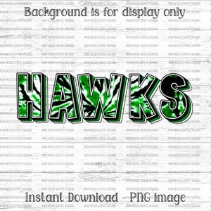 Hawks PNG Transfer Mascot Digital Download PNG, Tie-dye Green and Black, School Spirit Design for Sublimation, Printable Clipart Transfer