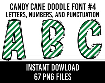 Christmas Alphabet Candy Cane Doodle Font Snowflake Fonts Holiday Numbers PNG Font Red Sublimation Winter Letters Instant Download